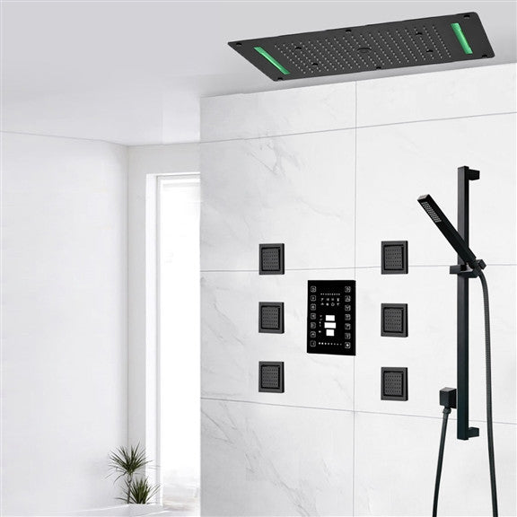 LED 6-WayThermostatic Shower System With Jetted Body Sprays, and Hand Shower