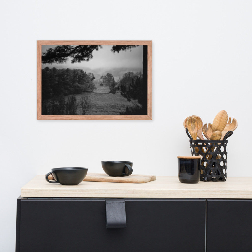 Mist of Valley Forge in Black and White Framed Photo Paper Wall Art Prints, Red Oak, 12" X 18"