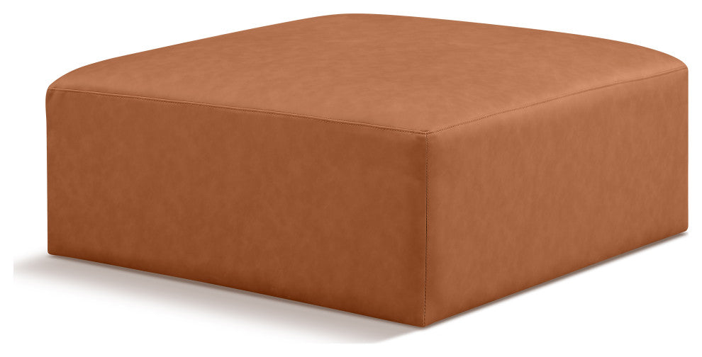 Cube Upholstered Modular Component, Cognac, Vegan Leather, Ottoman
