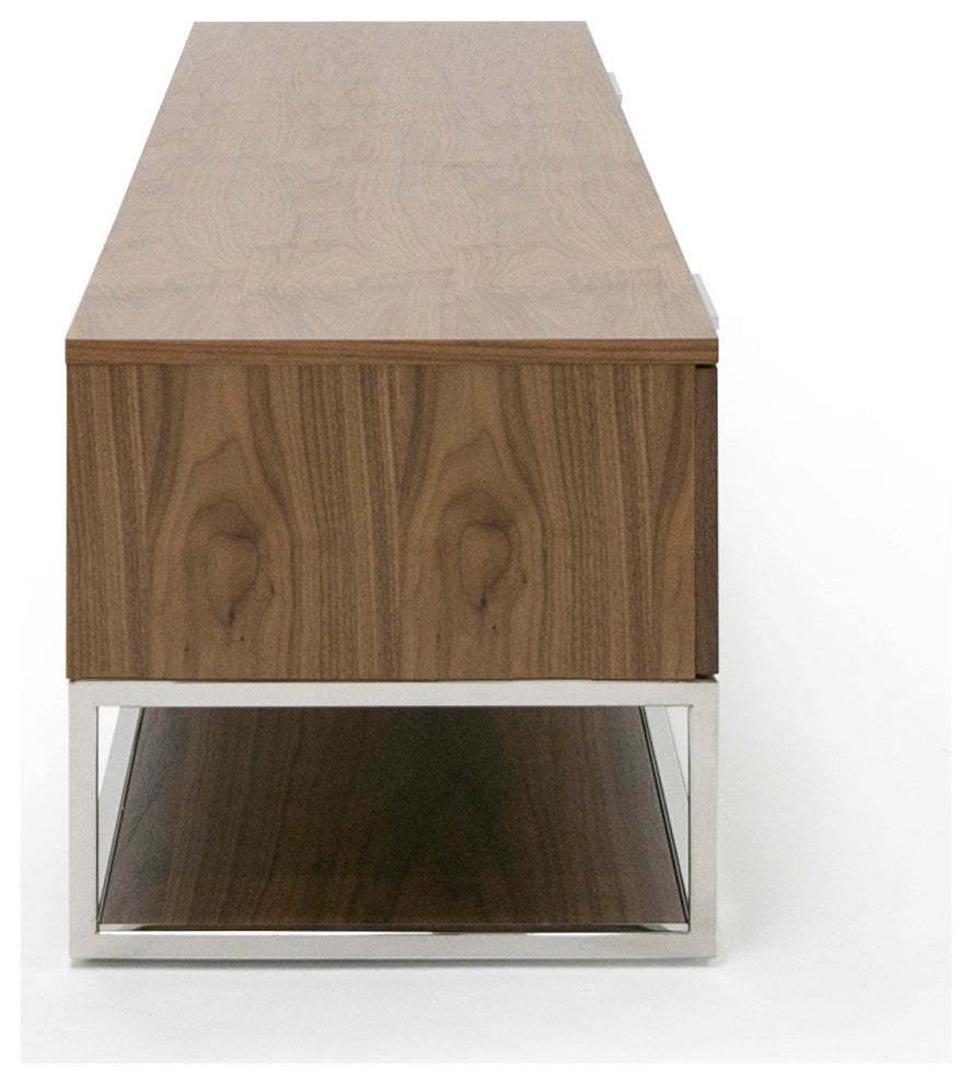Modrest Heloise Modern Walnut and Stainless Steel TV Stand