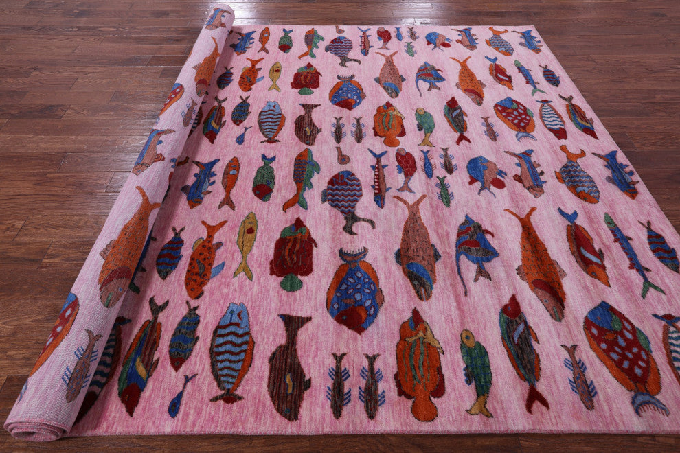 8' 1" X 10' 2" Gabbeh Fish Design Hand-Knotted Wool Rug - Q15520