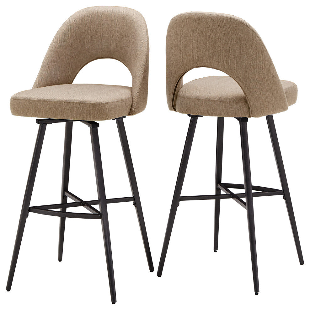 Tierno Metal Fabric Swivel Bar Stools, Set of 2, Beige, Bar Height