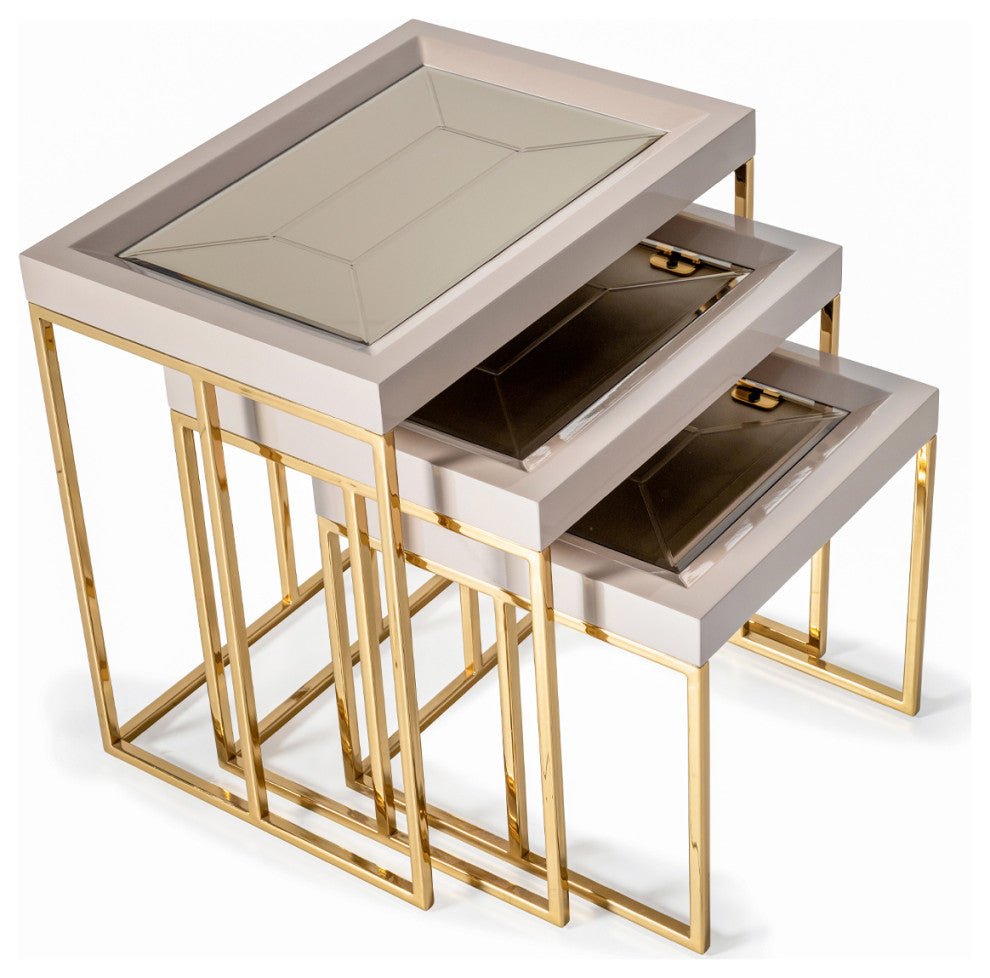 Carmela Nesting Tables Set of 3 Shimmering Ivory