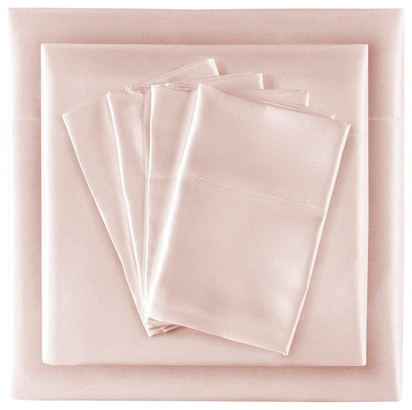 Madison Park Essentials Satin Luxury 6 PC Sheet Set, Blush