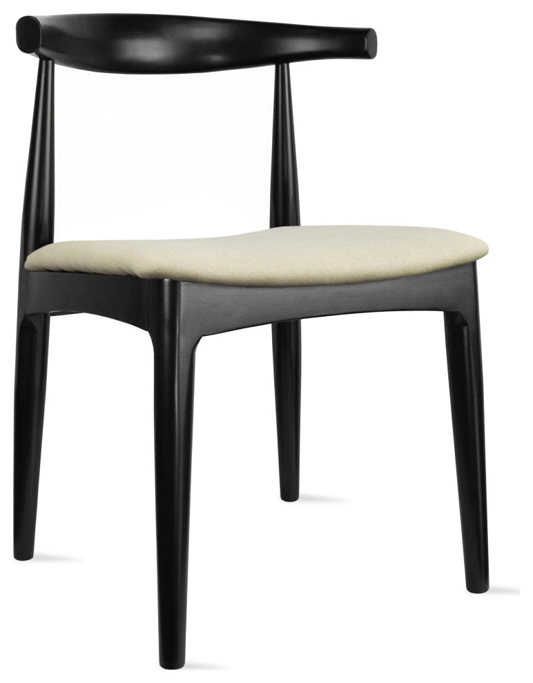 Set of 2 Modern Wooden Dining Chairs, PU Leather or Beige Fabric Seat, Black/Beige, Unassembled