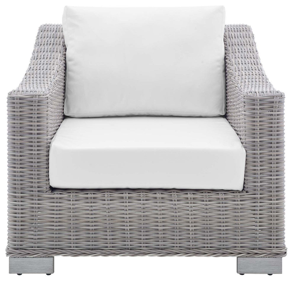 Lounge Chair Armchair, Sunbrella, Rattan, Wicker, Gray White, Outdoor