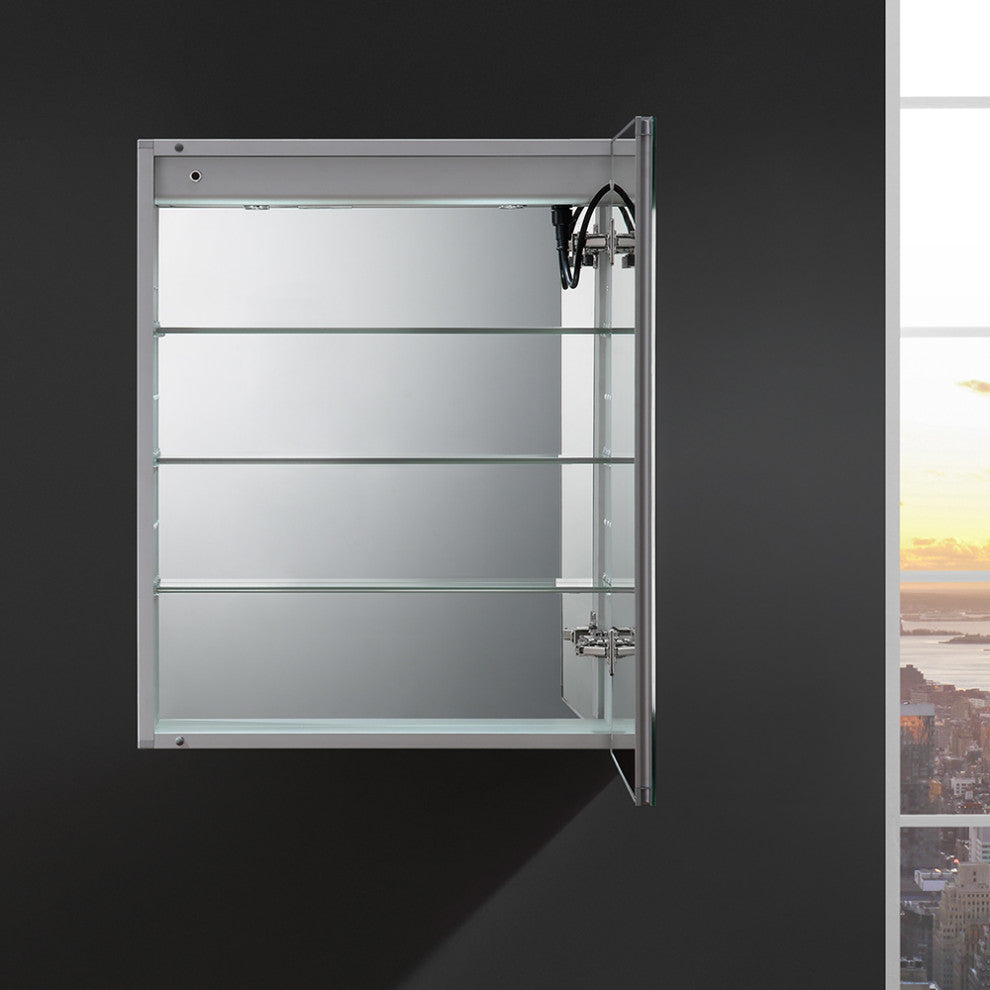 Tiempo Bathroom Medicine Cabinet With LED Lighting and Defogger, 24"x30"