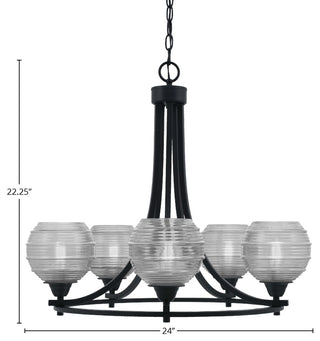 Paramount 5-Light Chandelier, Matte Black, 6" Clear Ribbed Glass