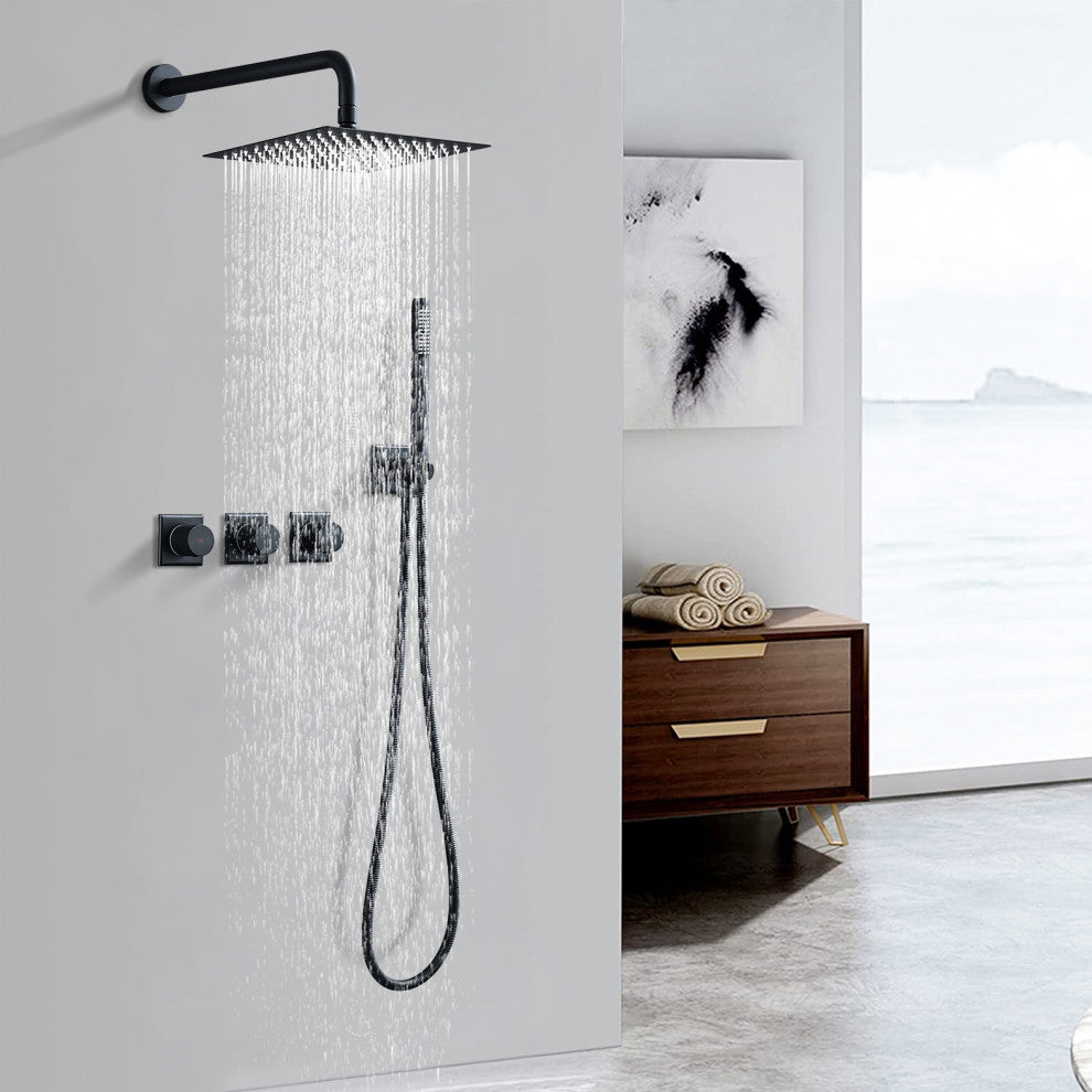 10" wall-mounted rain shower head set, Matte Black