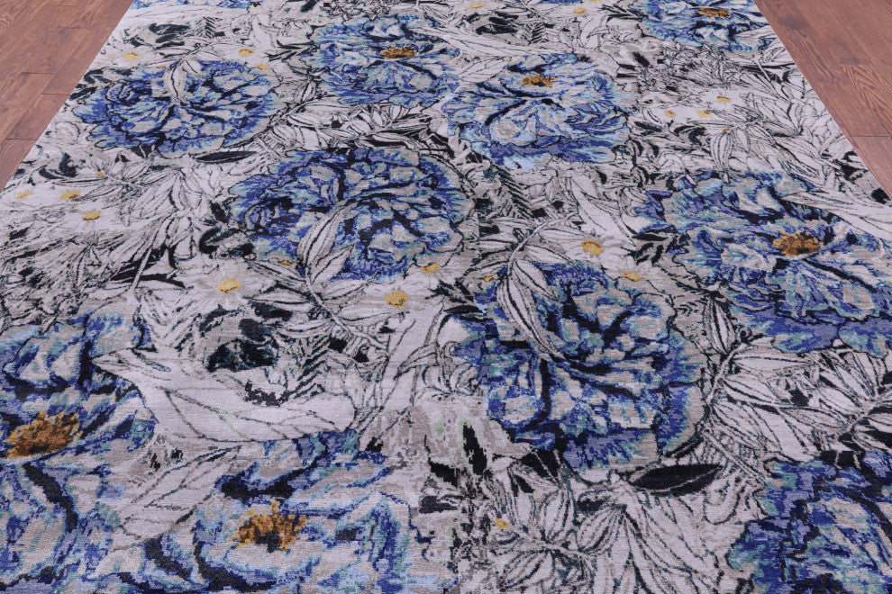 8' 9" X 12' 0" Modern Hand Knotted Silk Rug Q11598