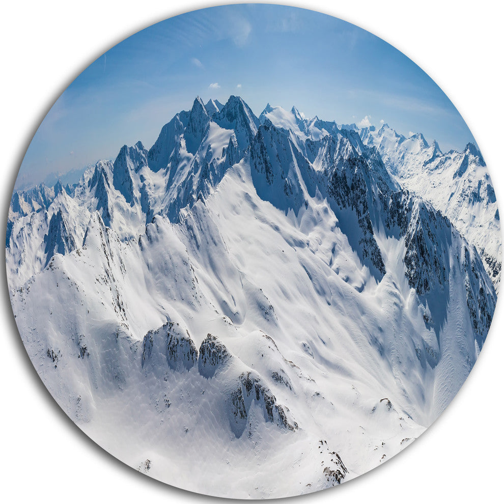 Snowy Mountains Panoramic View, Landscape Disc Metal Wall Art, 36"