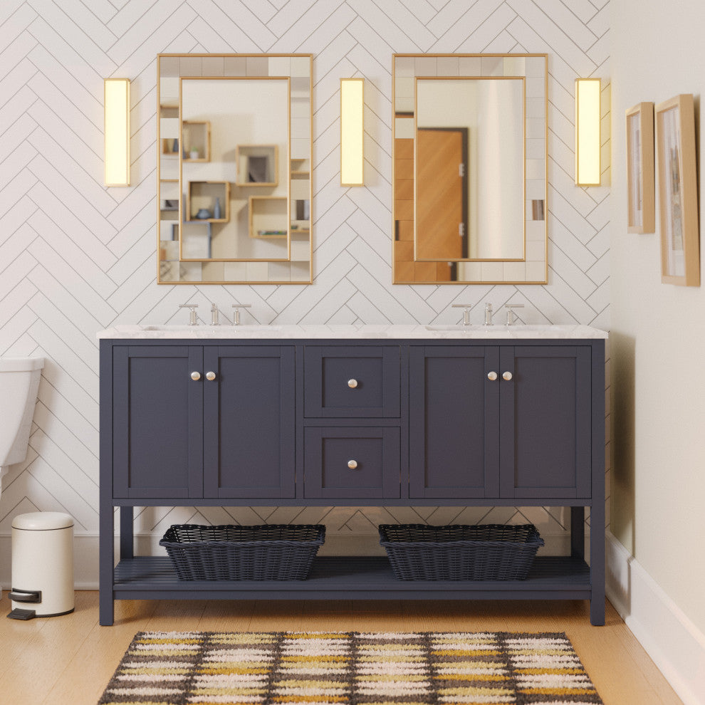 Lakeshore 60" Double Bathroom Vanity, Marine Gray, Engineered Carrara