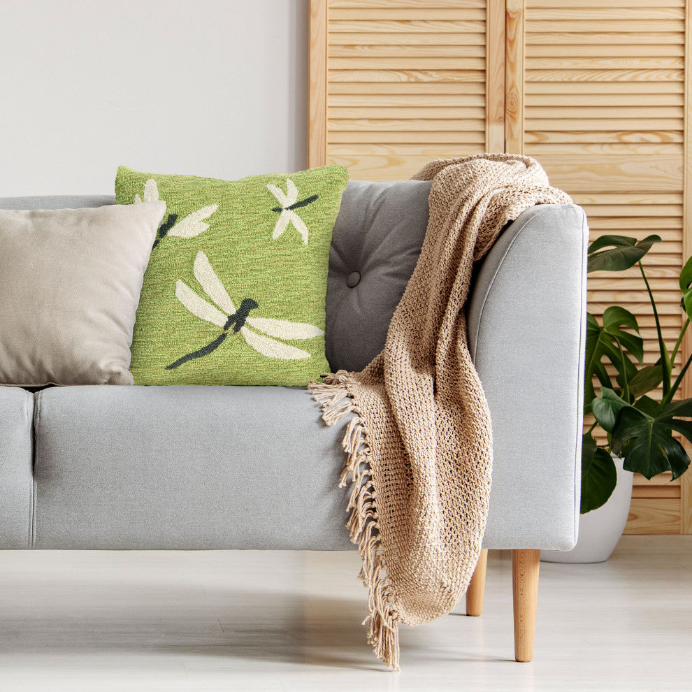 Frontporch Dragonfly Pillow, Green, 18"x18"