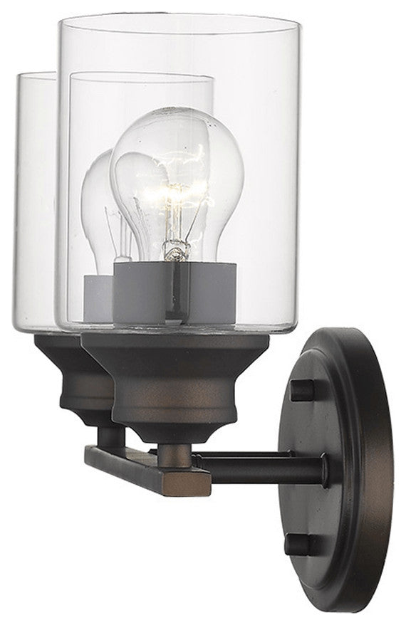 Two Light Bronze Wall Light with Clear Glass Shade