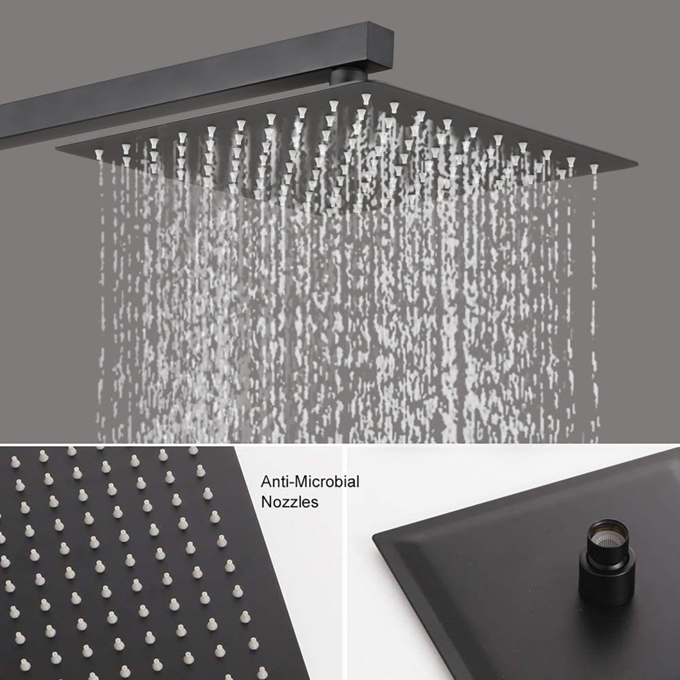 12 inch Wall-Mounted Square Completed Shower System with Handheld Shower and Hea