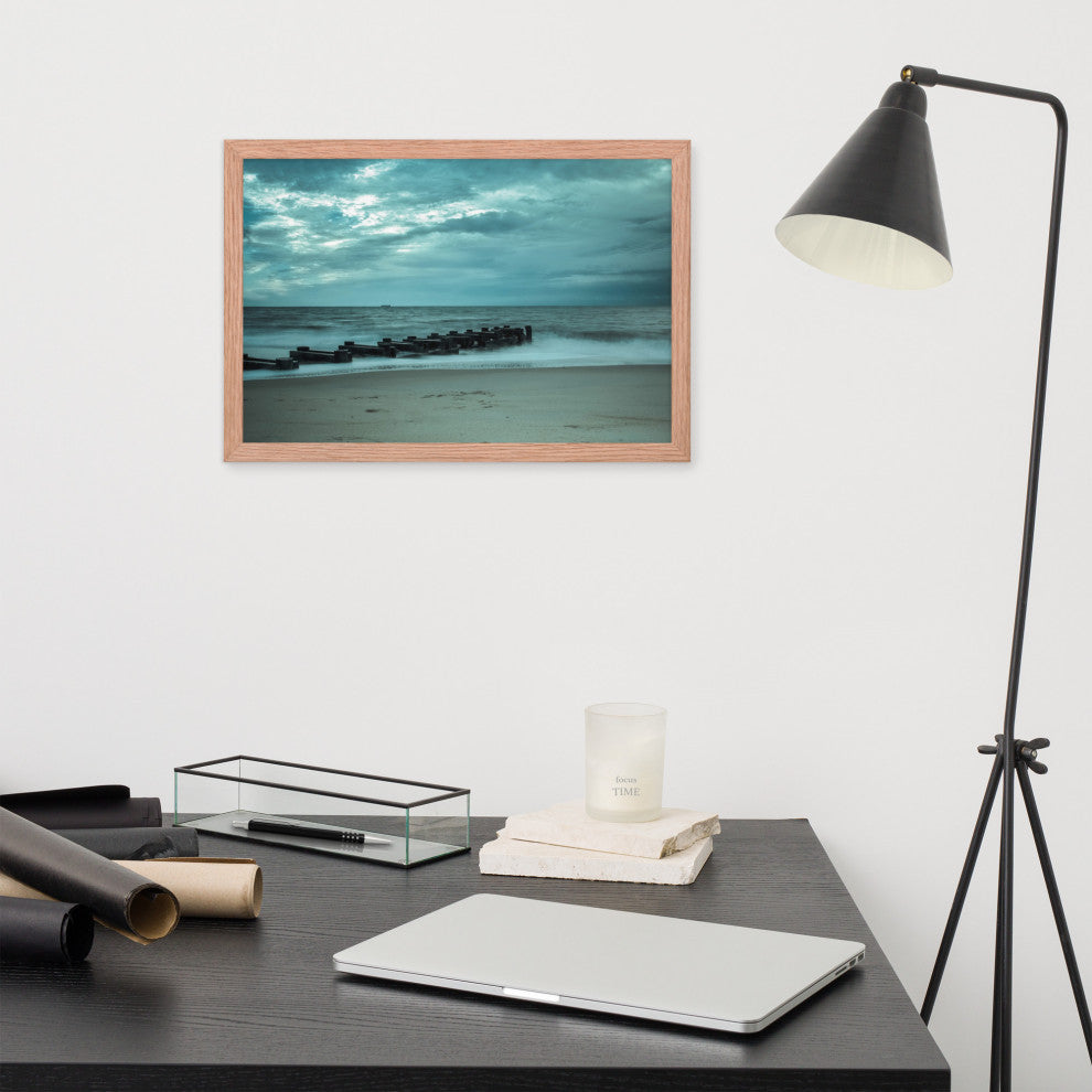 Blue Morning at Rehoboth Coastal Landscape Framed Photo Paper Wall Art Prints, Red Oak, 12" X 18"