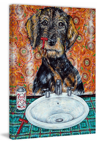 "Welsh Terrier Shaving" Painting Print on Wrapped Canvas, 16"x24"