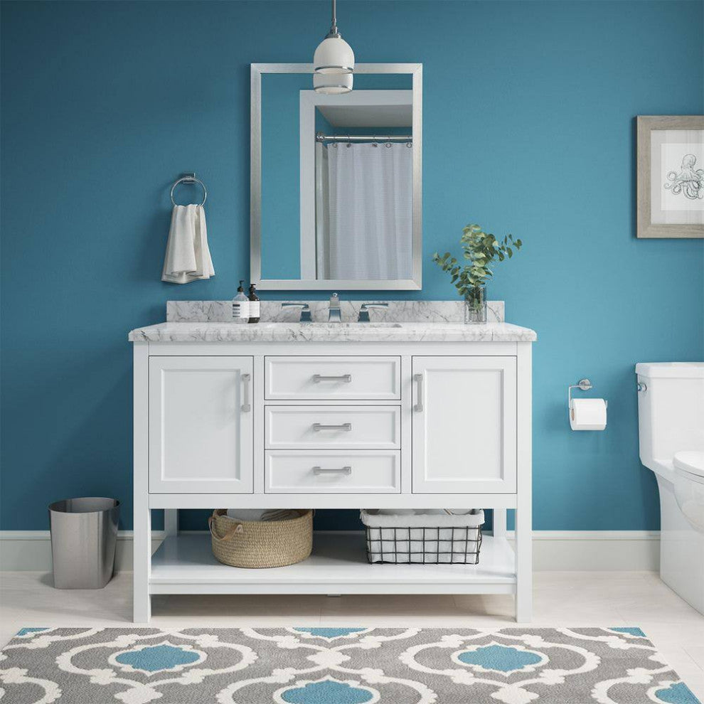 Affinity Bathroom Vanity With Carrara Marble Countertop, White, 49 in