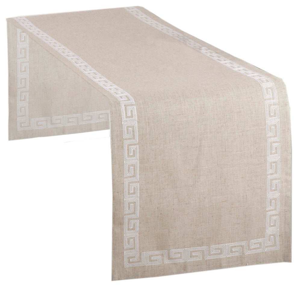 Calypso Stitched Greek Key Table Runner, White