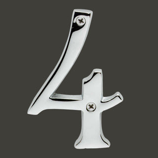 Cast Solid Brass 3 7/8" Address House Number '4' Chrome |