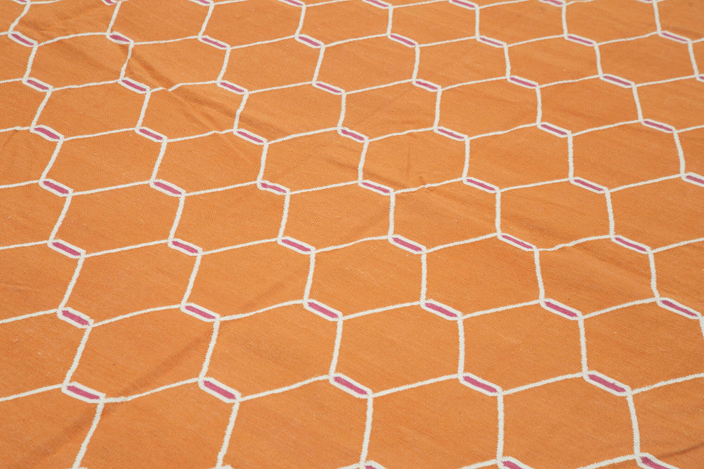 Rug N Carpet - Handmade Wool 10' 2'' x 13' 10'' Modern Design Dhurrie Kilim Rug