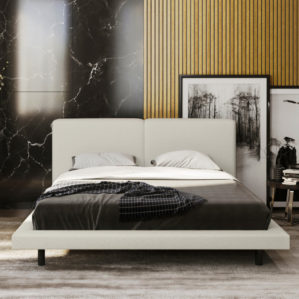 Brooklyn Upholstered Platform Bed, Cream, Queen