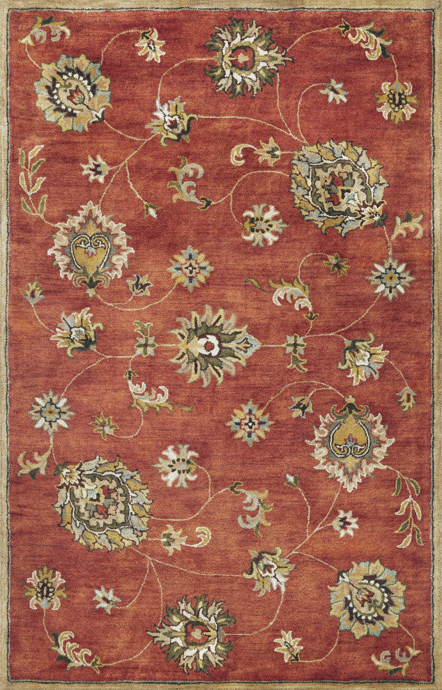 HomeRoots 9'x13' Sienna Orange Hand Tufted Traditional Floral Indoor Area Rug