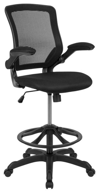 Mid-Back Mesh Ergonomic Drafting Chair With Adjustable Foot Ring, Black