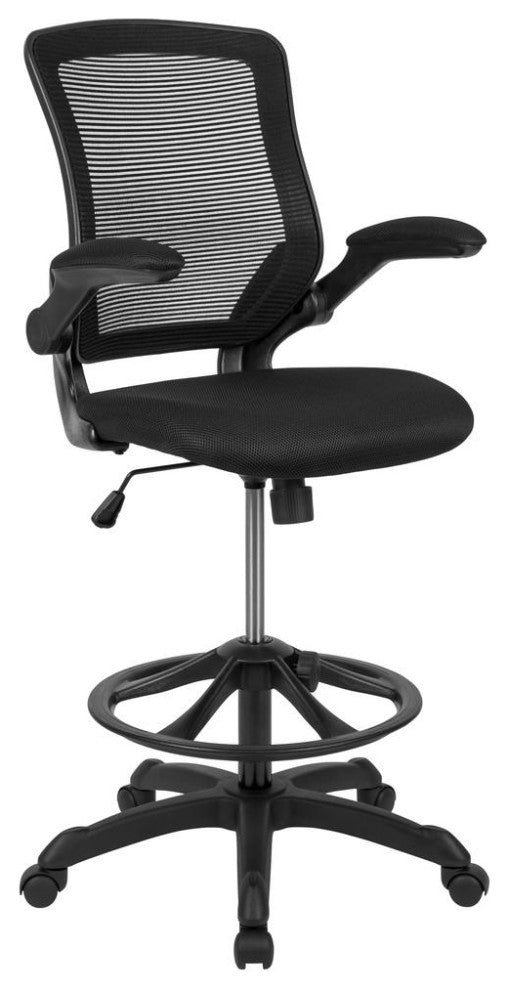 Mid-Back Mesh Ergonomic Drafting Chair With Adjustable Foot Ring, Black