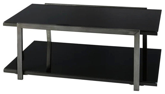 Benzara BM190125 Metal Framed Table Set Glass Top & Lower Shelf, Set of 3, Black