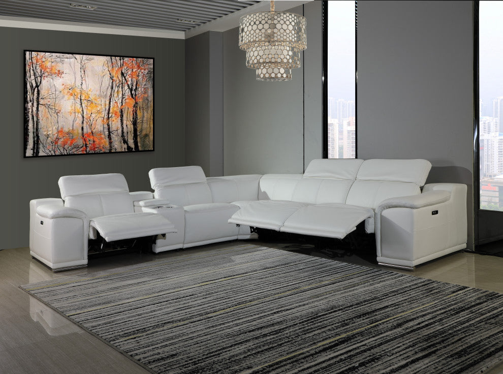 Federico 6-Piece L-Shaped Top Grain Italian Leather Sectional, White