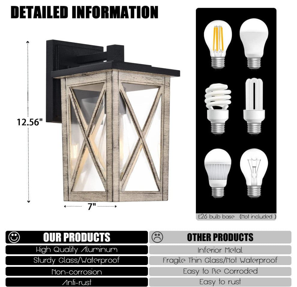 Outdoor Porch Light Dusk to Dawn Lighting Fixture Aluminum Farmhouse Lantern