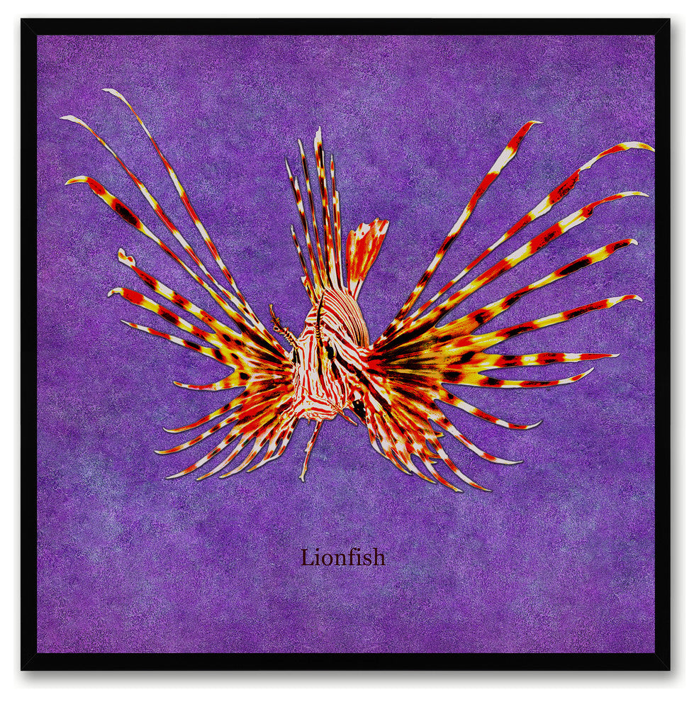 Lionfish Animal Purple Print on Canvas with Picture Frame, 20"x20"