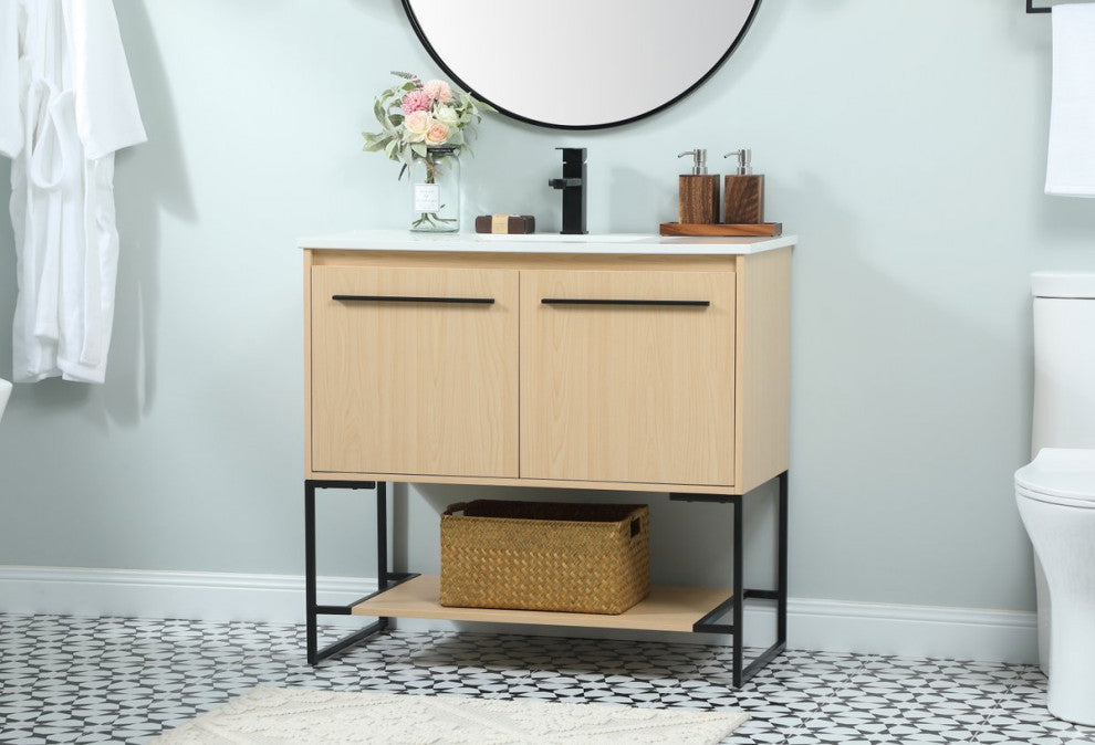 Sue 36" Single Bathroom Vanity, Maple