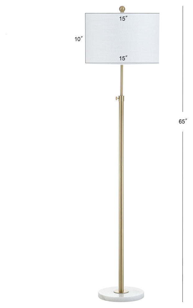 June Adjustable Metal/Marble LED Floor Lamp, Brass Gold/White