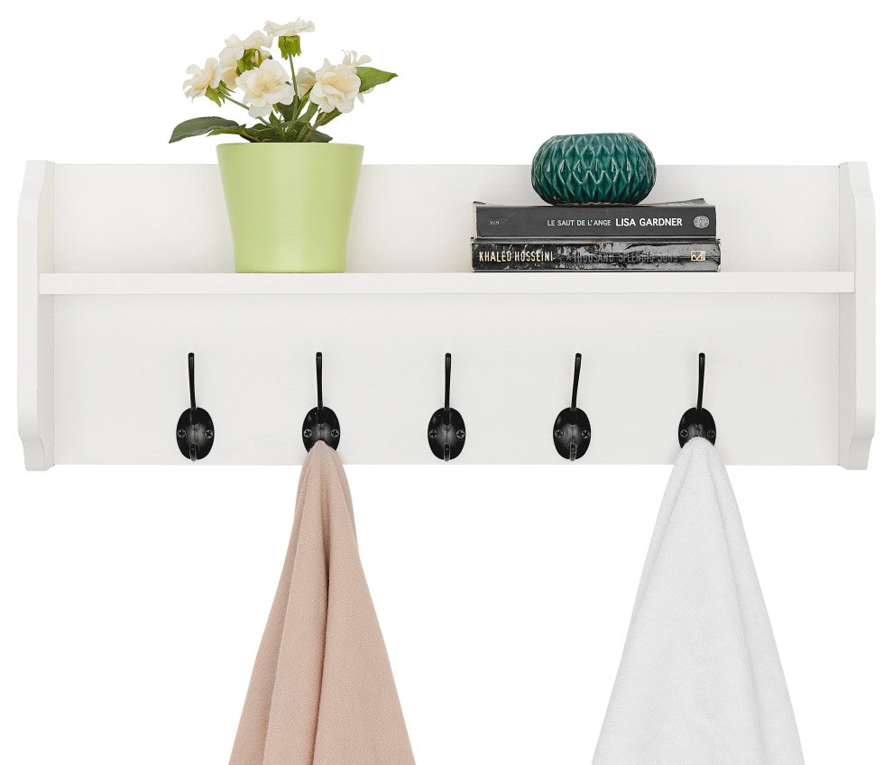 Danya B. Entryway Floating Utility Wall Shelf with Hooks "“ Wall Mounted, White