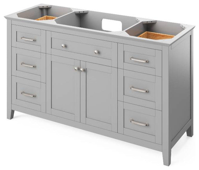 Chatham Traditional 60" Grey Single Sink Vanity, Boulder Cultured Marble Vanity