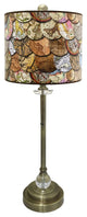 28" Crystal Buffet Lamp With Vintage Old World Maps Shade, Antique Brass, Single