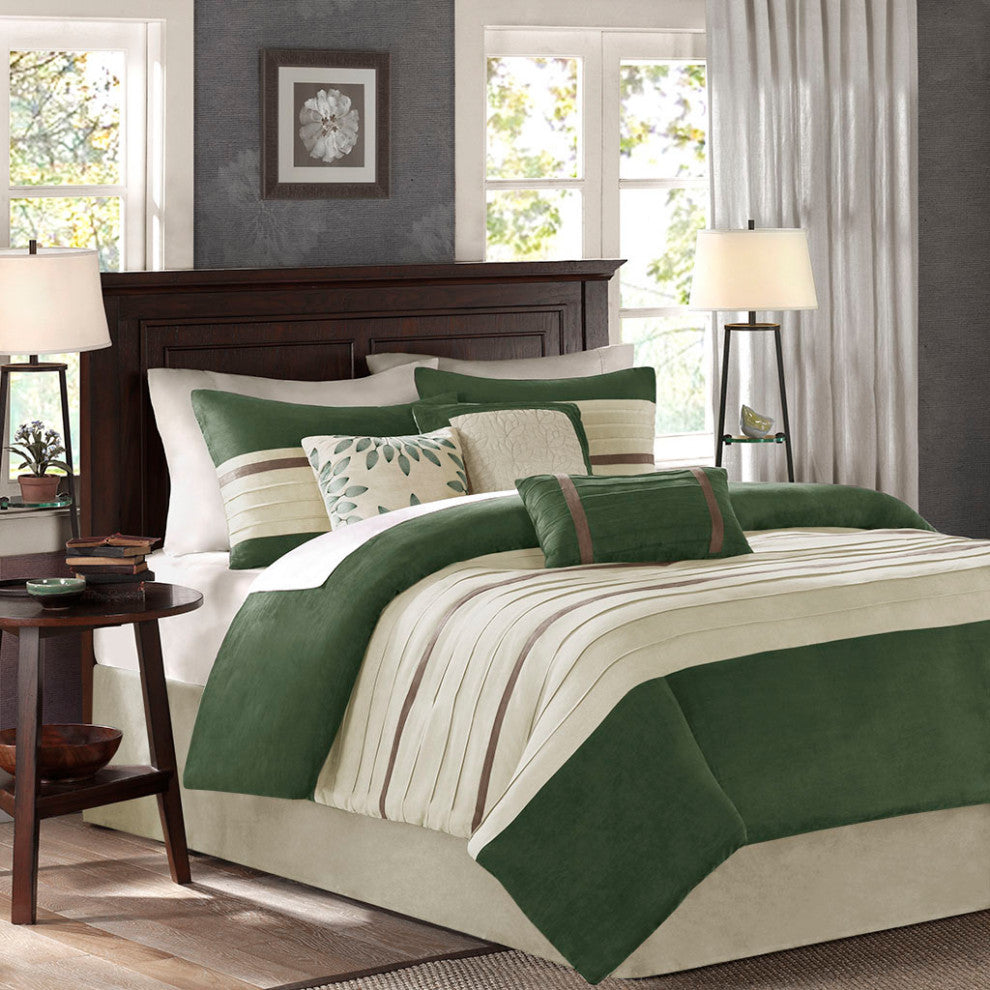 Madison Park Palmer Vera Microsuede 7-Piece Comforter Set, Green