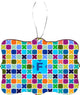 Letter F Monogram Sky Blue Mosaic Rectangle Design Christmas Tree Ornament