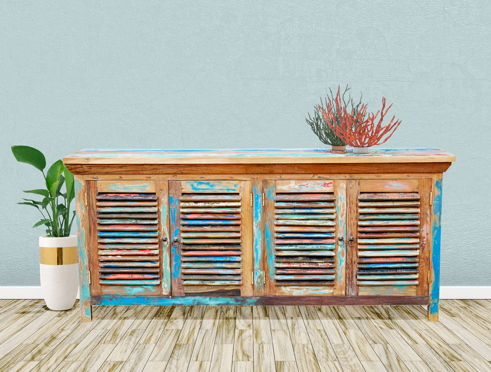 Chest / Media Center with 4 Doors made from Recycled Teak Wood Boats