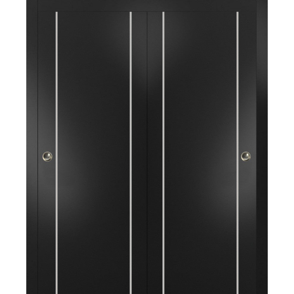 Bypass Doors 56 x 96 | Planum 0410 Matte Black with  | Sturdy Rails