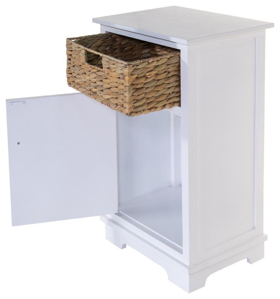 Distressed White Wood Basket Storage End Table