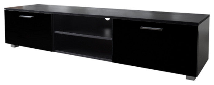 Black TV Stand 2 Storage Cabinet Media Console with open shelves