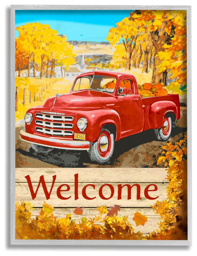 Welcome Red Truck Fall Autumn Landscape Design, 11"x14"