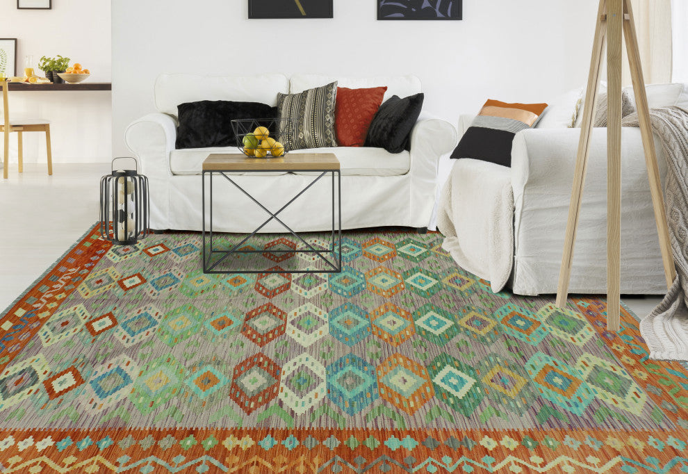Sun Faded Kilim Cemile Rust/Purple Rug, 6'8x10'0