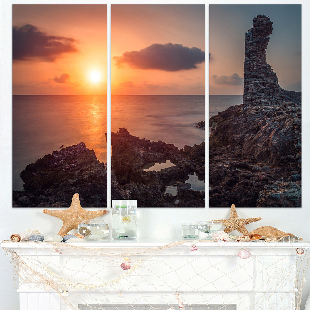 "African Ancient Ruins at Seashore" Metal Wall Art, 3 Panels, 36"x28"