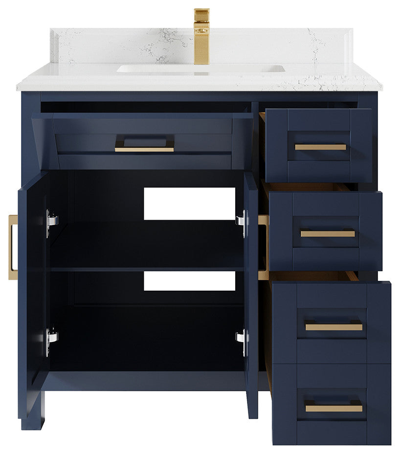 Cambridge 36 Center Sink Bath Vanity in Hale Navy Blue 1.5" Empira Quartz