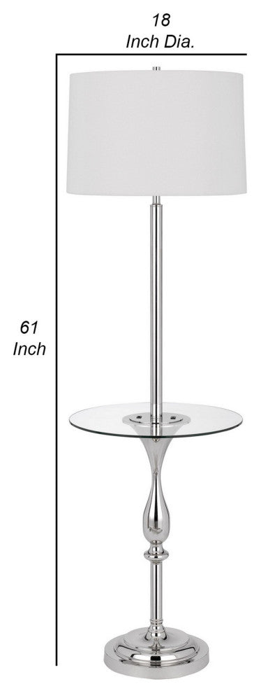 Benzara BM282145 Ava 61" Floor Lamp, Glass Tray Table, 1 USB Port, Glossy