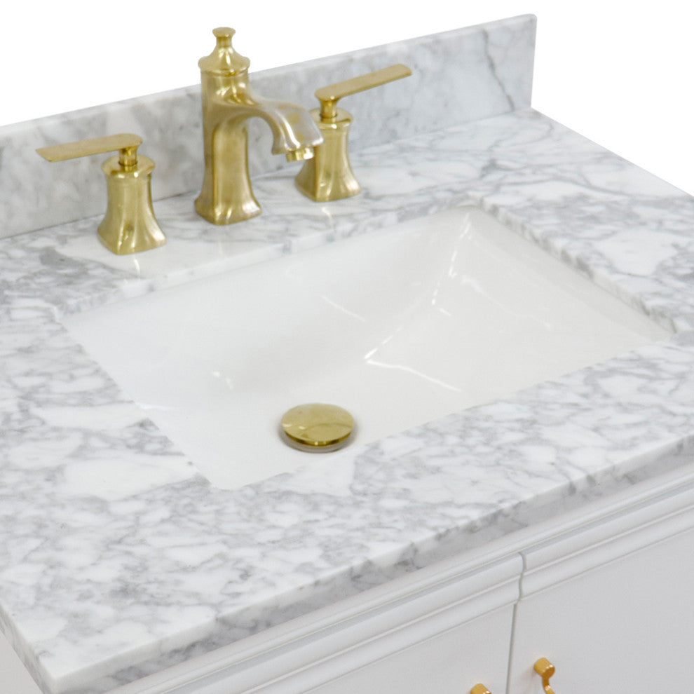 31" Single Vanity, White Finish With White Carrara And Rectangle Sink